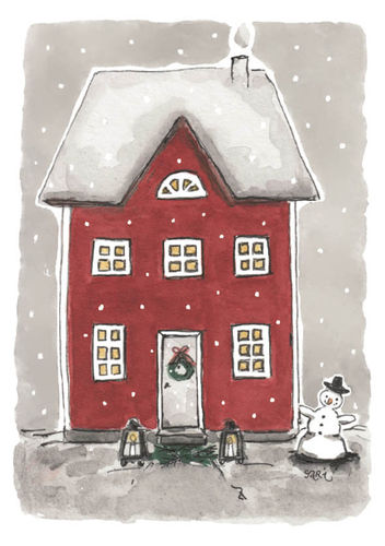 Joulukortti - punainen talo